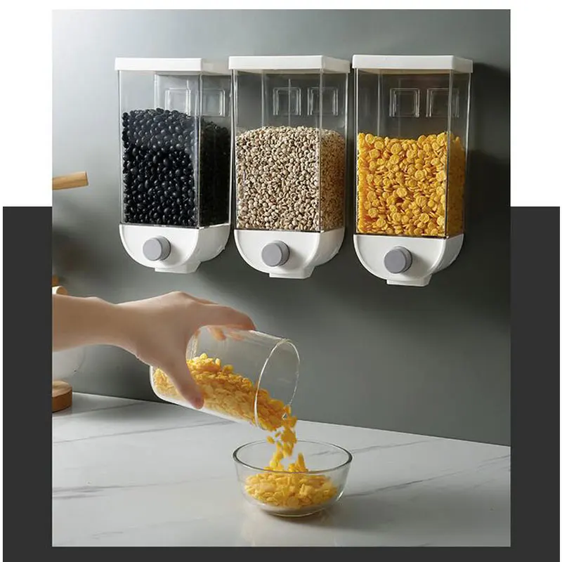 Wall Mounted Press Cereals Dispenser Grain Storage Box Dry Food Container Organizer Kitchen Accessories Tools 1000/1500ml