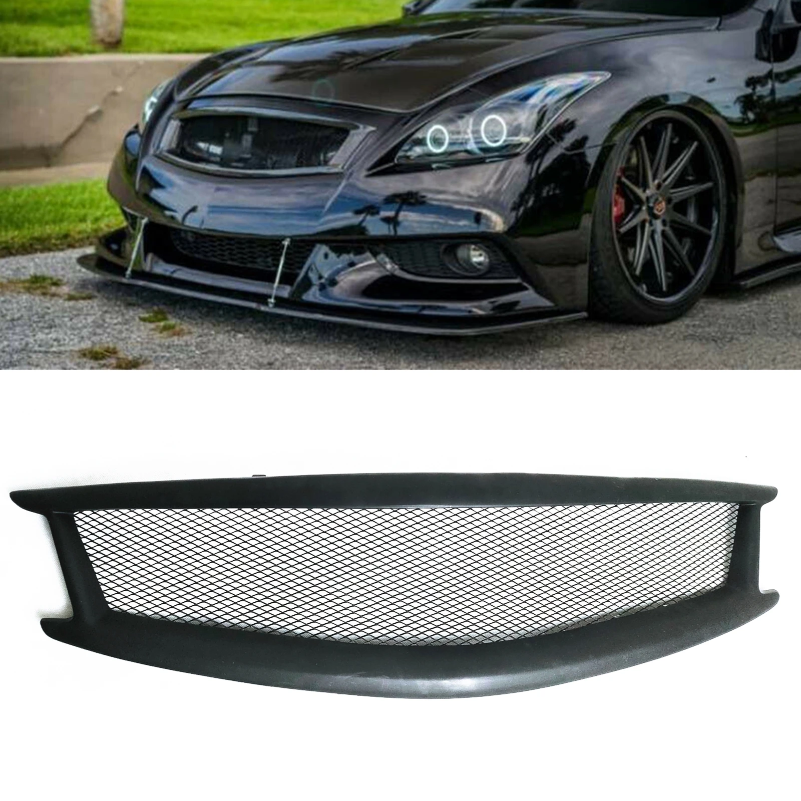 

Front Grille Grill For Infiniti G G37 Nissan Skyline 2008-2013 2 Door Coupe Only Matte Black Upper Bumper Intake Hood Mesh Grid