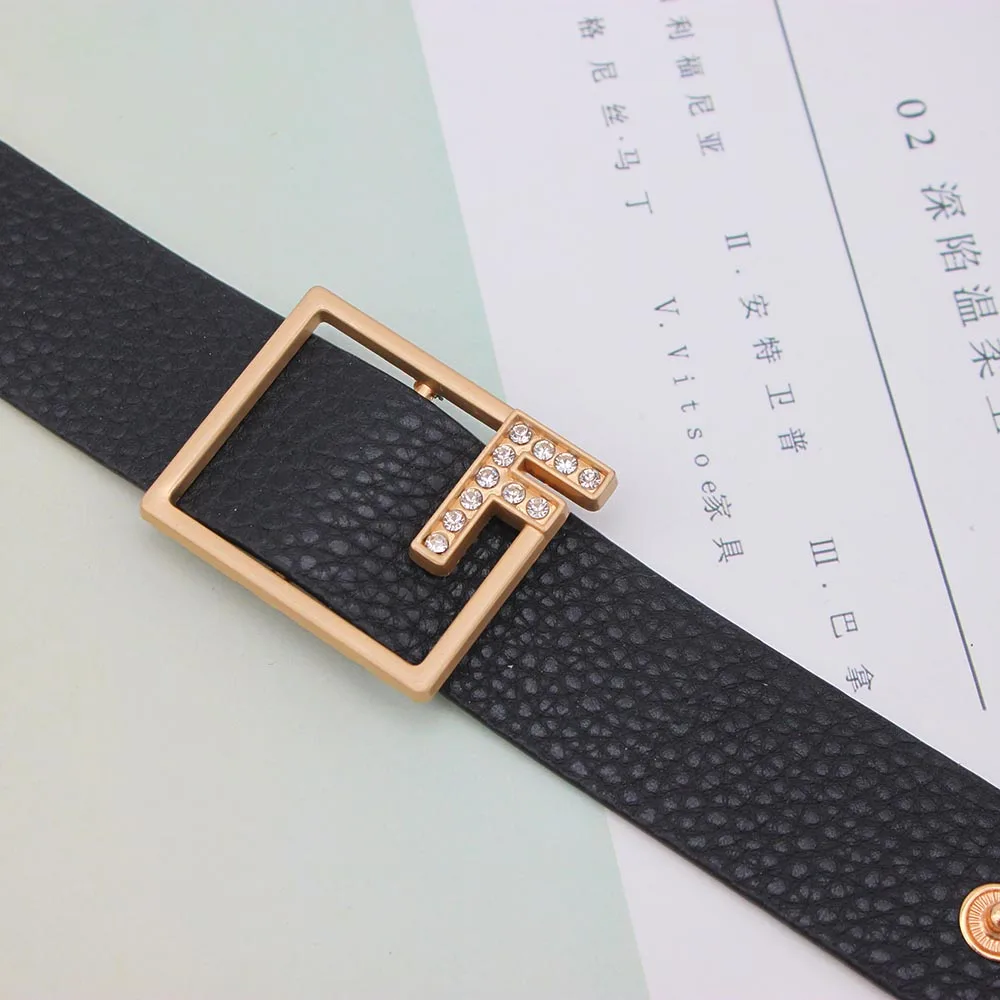 TOTABC Fashion Black Leather Bracelet Crystal F Wristbands Wrap Bracelet