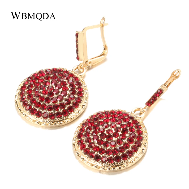 Wbmqda Hot Red Crystal Women Big Round Drop Earrings Fashion Gold Color Morocco Banquet Wedding Earring Statement Jewelry