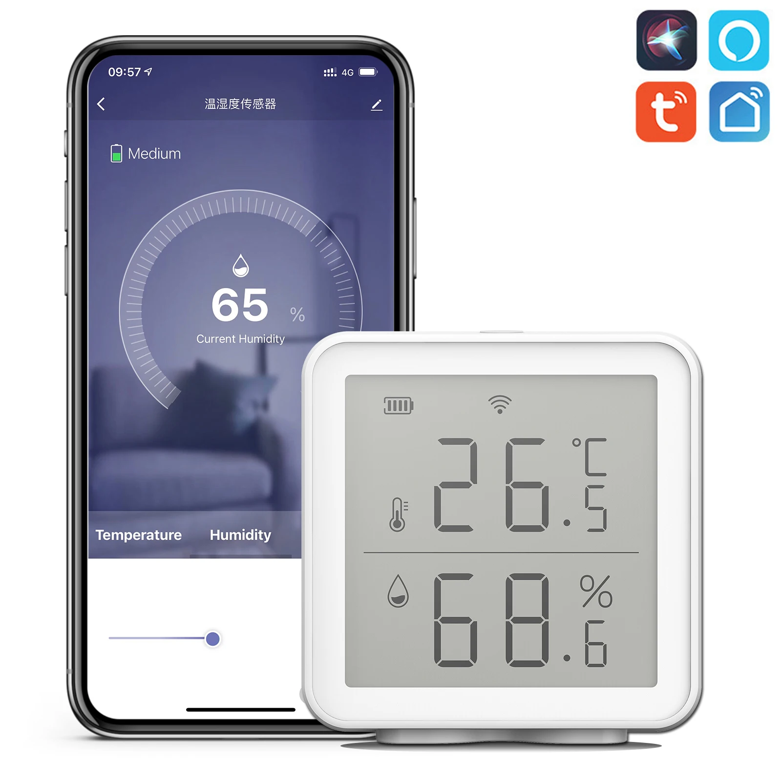 Tuya WIFI Temperature and Humidity Sensor Indoor Hygrometer Thermometer with LCD Display Support Alexa Google Home Smart Life