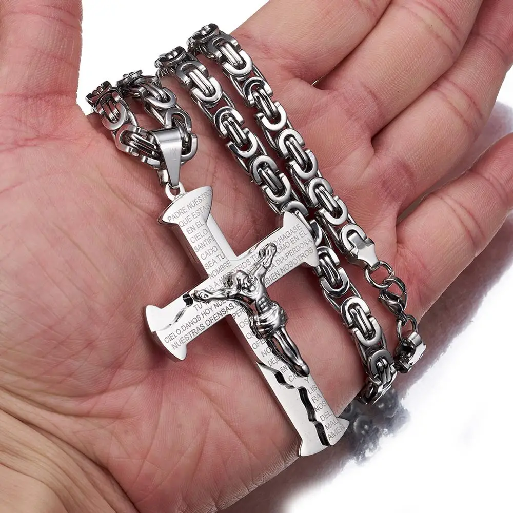 Jesus Cross Accessory Necklaces Man's Neck Chain Women Pendant Stainless Steel 6MM Byzantine Chain Choker Jewelry Wholesale 2020