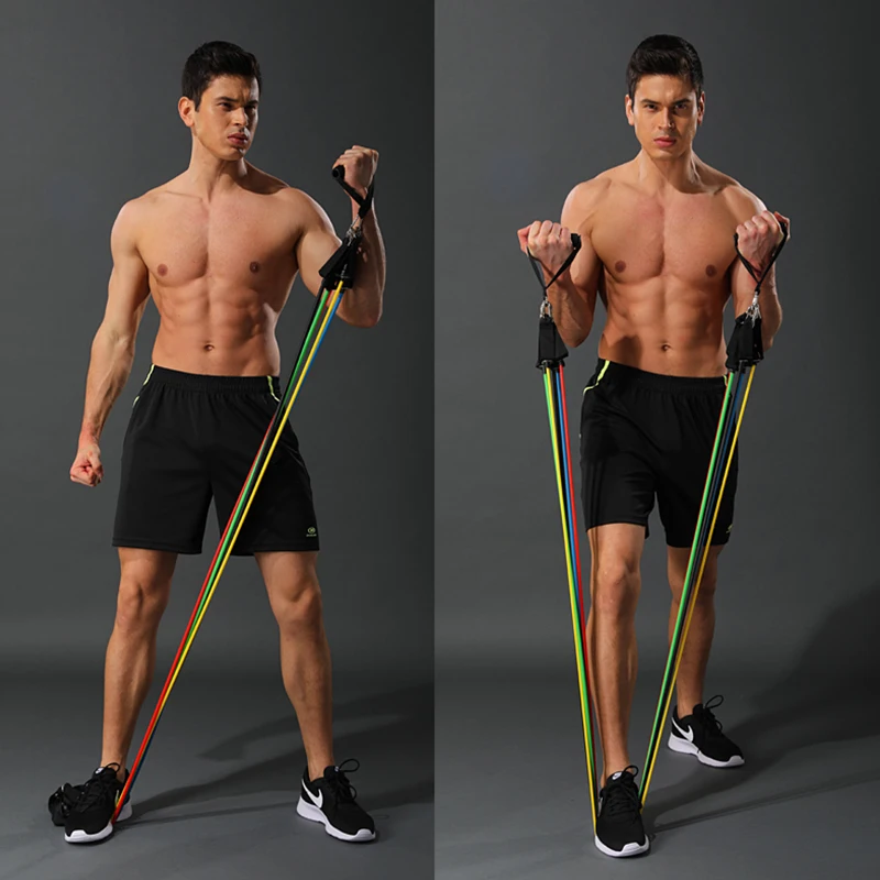 11 Pieces Resistance Bands Set Yoga Exercise Fitness Band Rubber Loop Tube Bands Gym Fitness Exercise Pilates Elastic Rope