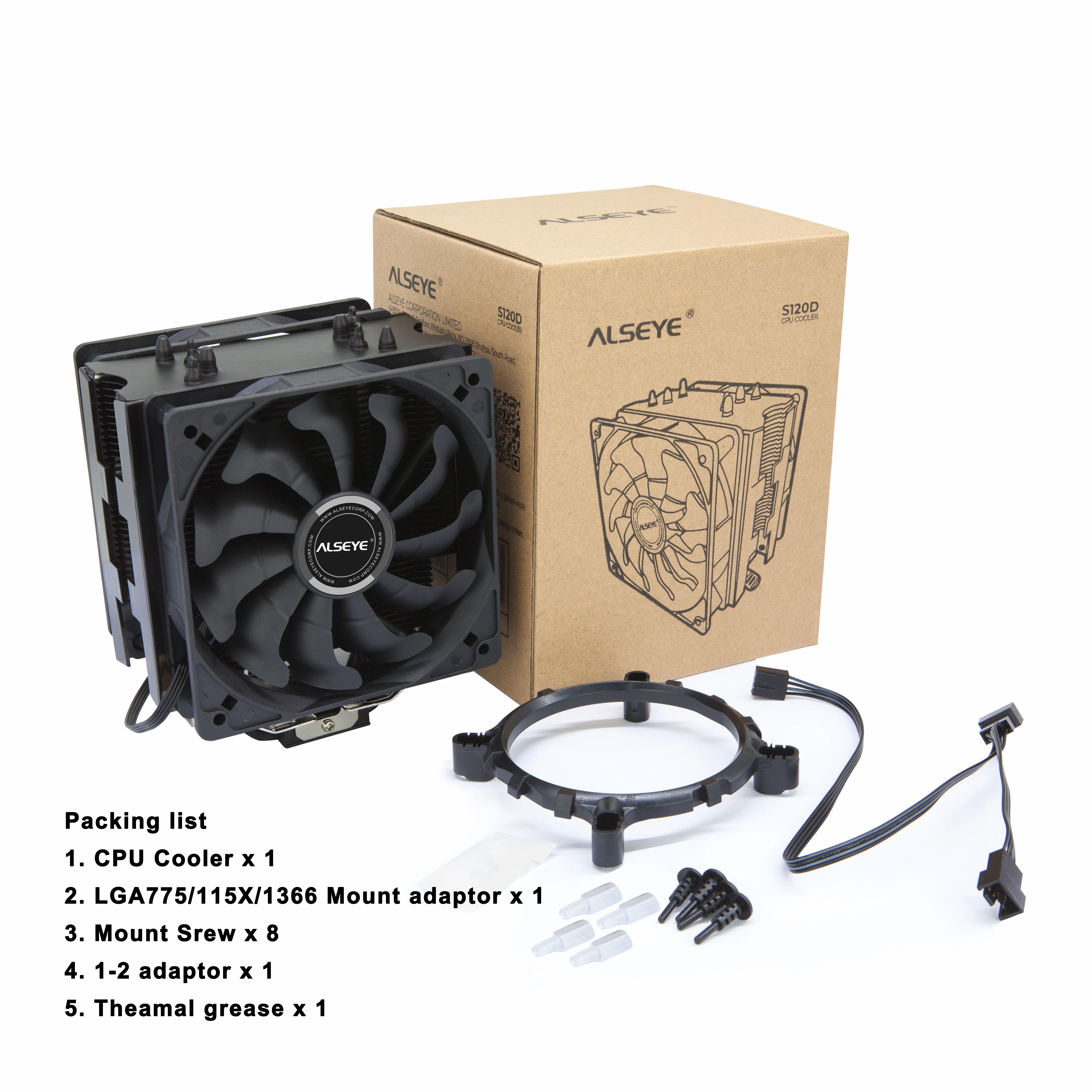 ALSEYE S120D CPU Fan Cooler PWM 120mm 4 Pin 4 Heat-Pipe Cooler for LGA 775 115x 1366 AM2 + AM3 + AM4