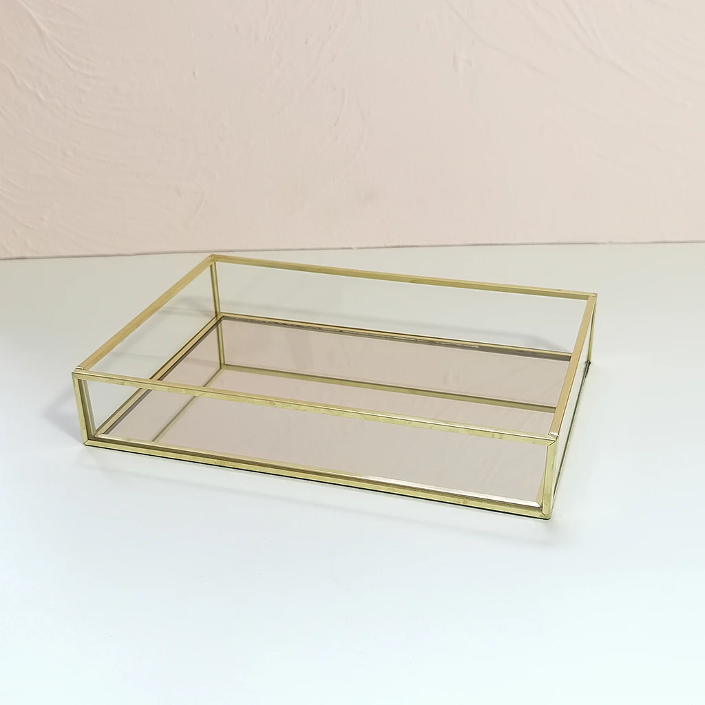 Gold Ho-shaped Mirror Decorative Storage Tray Display Trays for Makeup Plate Kitchen Cosmetics Necklace Bracelet