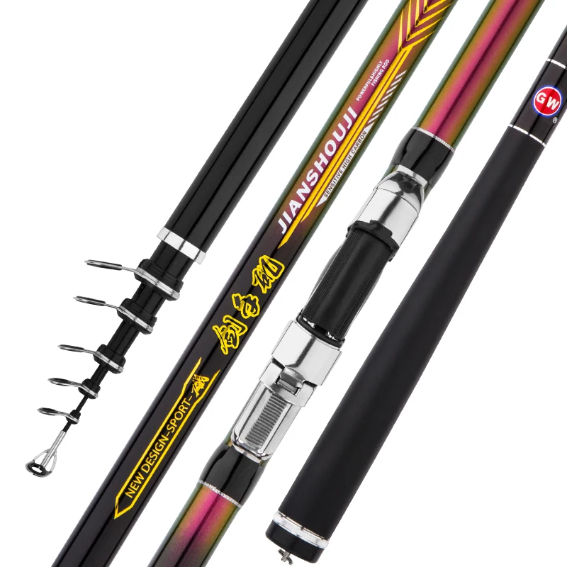 Carbon Fiber Rock Fishing Rod Vara De Pesca Super Hard Short Section Telescopic Fishing Canne with Reel 3.6M 4.5M 5.4M 6.3M