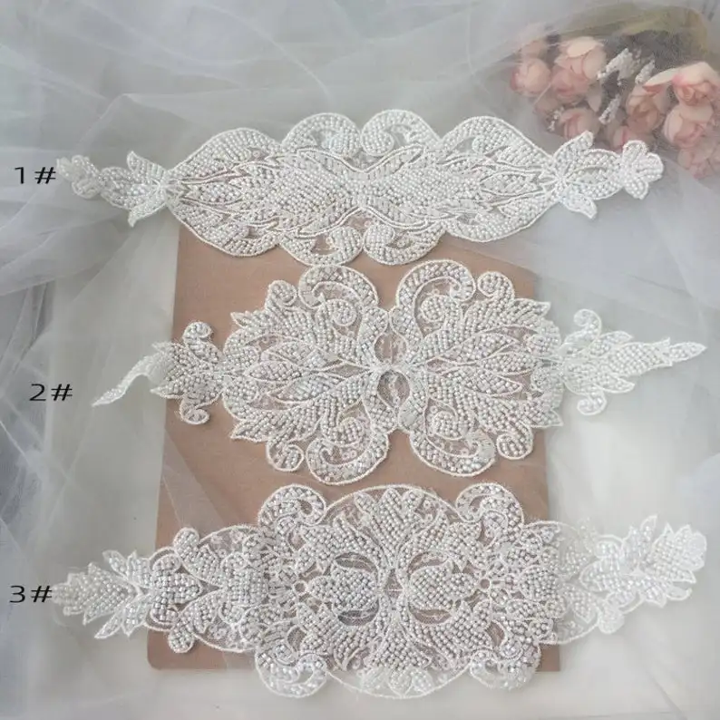 Luxury Beaded&Sequins Applique - Off White - Mesh Lace Bridal Belt - Headband - Wedding Sash Accessory - 1 Piece