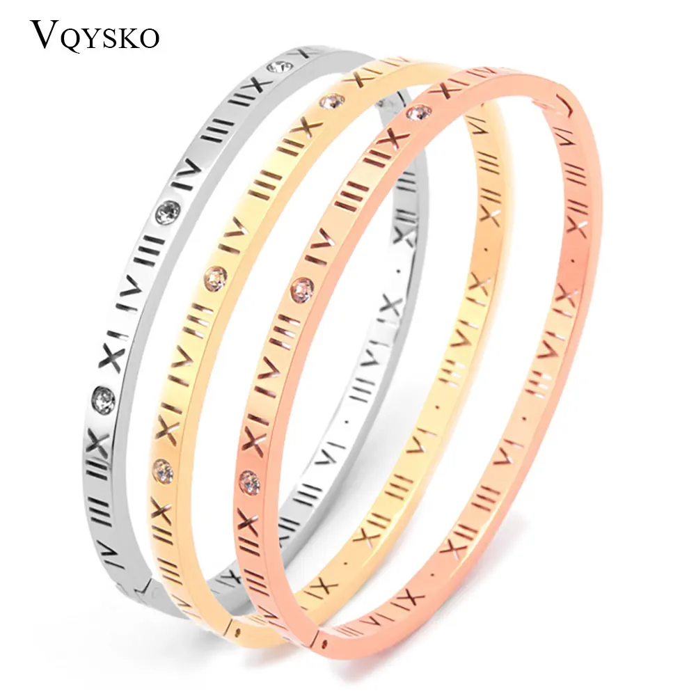 Fashion Roman Letter Crystal Bracelets Bangles Wholesale High Quality Three Color Stainless Steel Jewelry Band For Women & Man