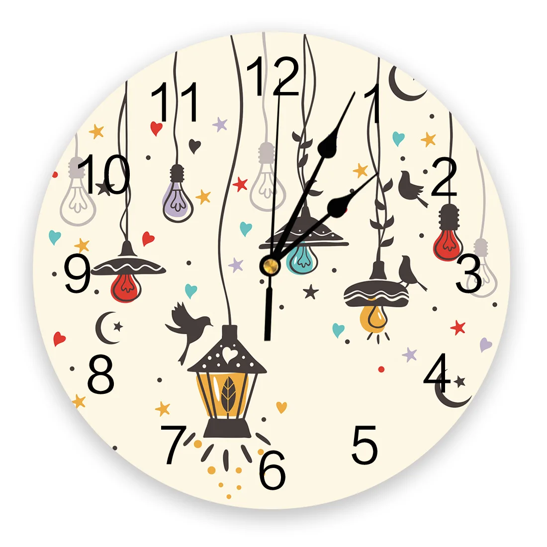 Cute Bird Electric Light Illustration Living Room Clock Wall Round Clocks Decor Home Bedroom Kitchen Decoration Wall Clocks