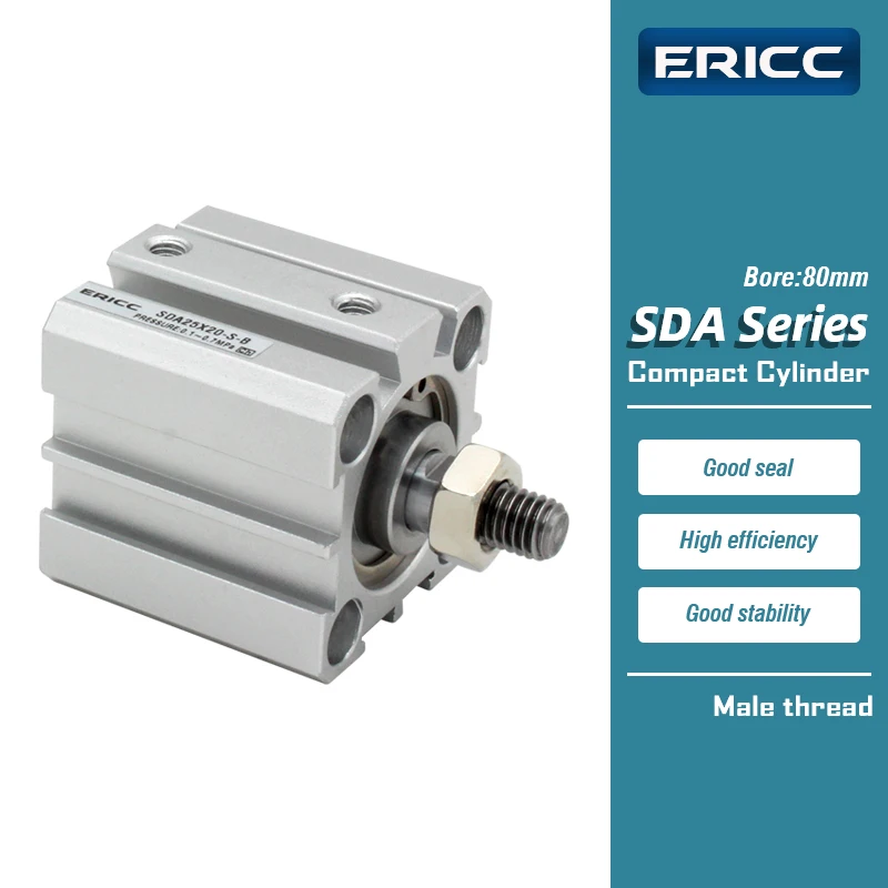 

SDA80 series male thread air pneumatic cylinder double acting compact cylinder Bore 80mm stroke 5-100mm SDA80x50-B SDA80X40-S-B