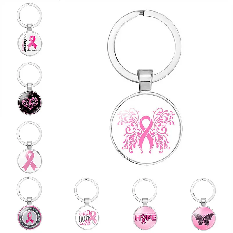 Pink Ribbon Keychain Caring For Breast Cancer Charitable Activities Bag Accessories Car Pendant Gift Keyring Jewelry