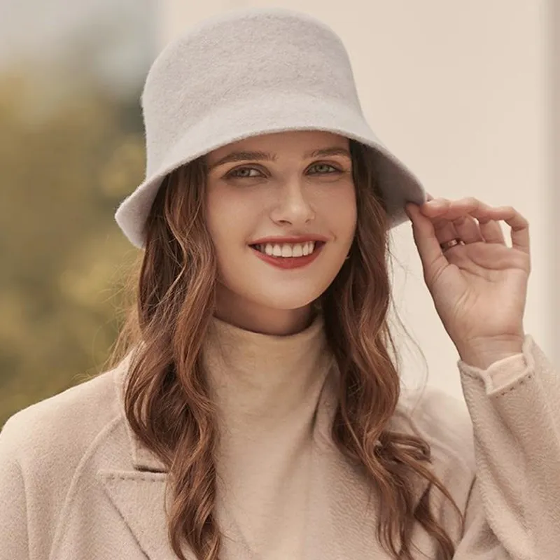 

Fashion Euro Lady Spring Autumn Winter Warmer Basin Hat 95% Wool Knitted Bucket Cap Women Outdoor Travel Sunscreen Chapeau