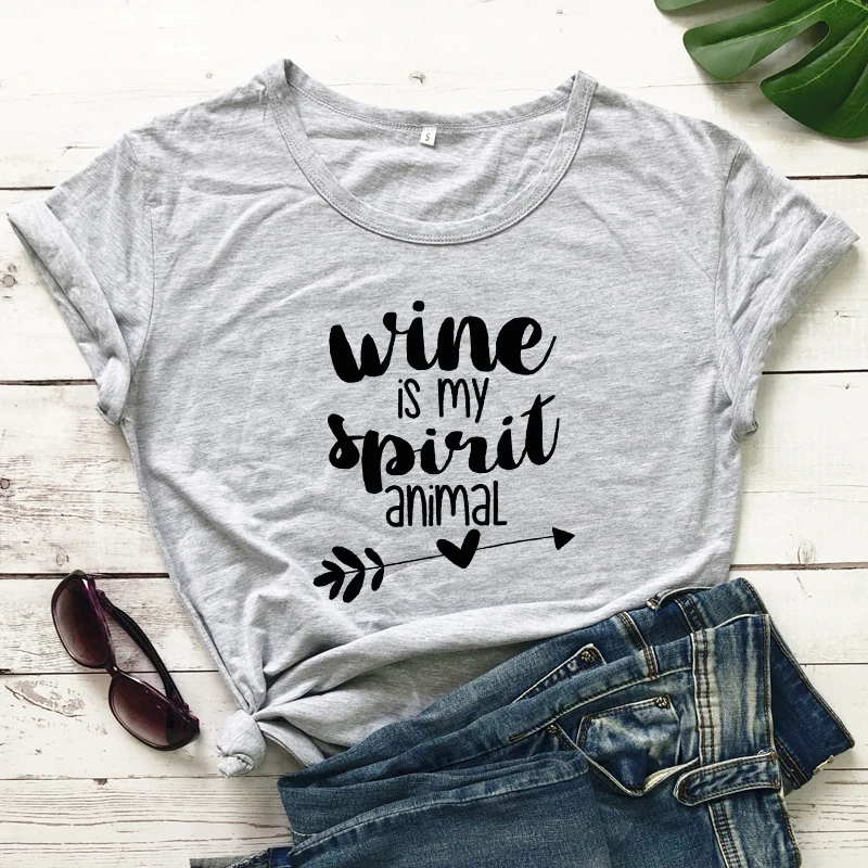 Wine Is My Spirit Animal T-shirt Sarcastic 90s Alcohol Addict Tshirt Funny Women Day Drinking Top Tee Shirt Dropshipping