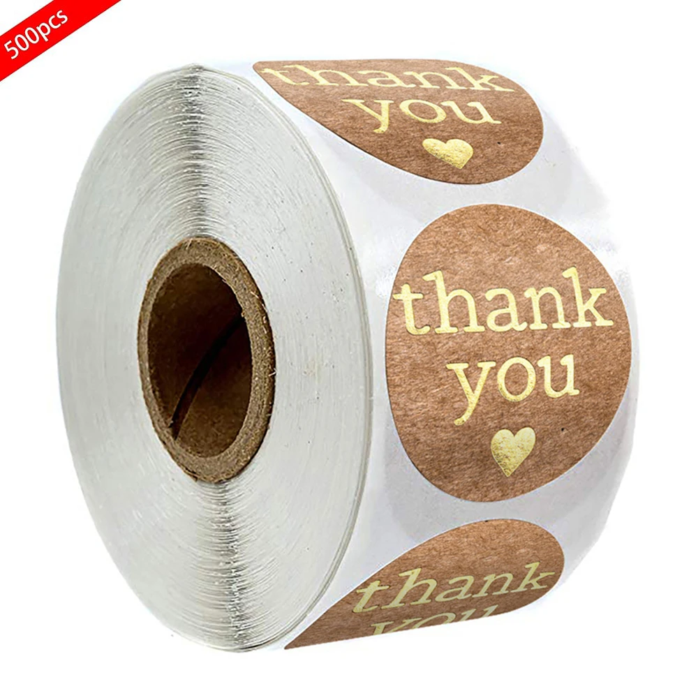 500 Pcs Round Thank You Kraft Stickers 1 Inch Gold Labels Wedding Pretty Gift Cards Envelope Sealing Label Stationery Stickers