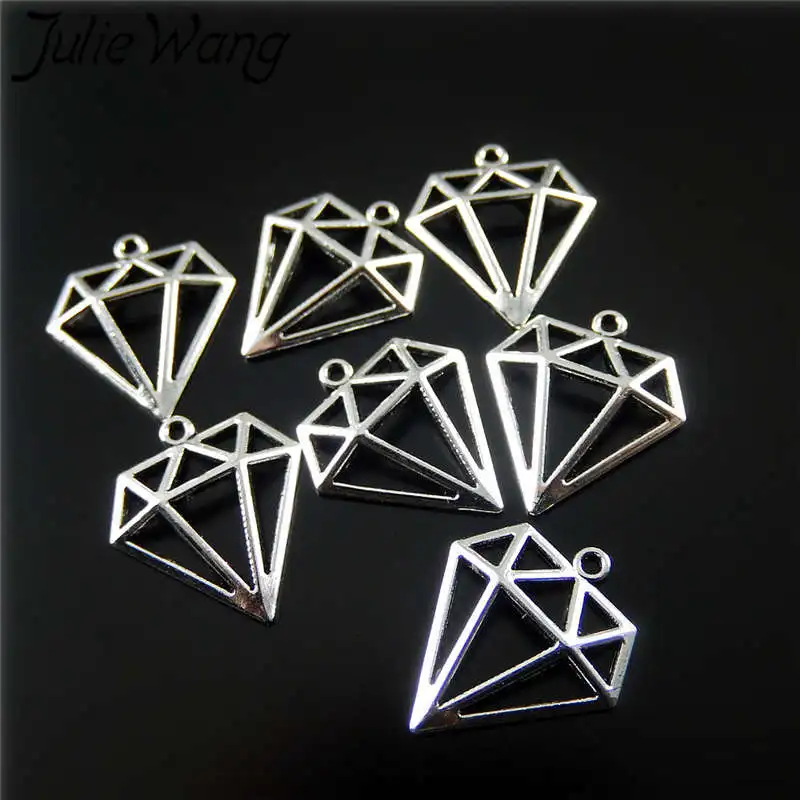 Julie Wang 50PCS Hollow Triangle Charms Antique Silver Color Geometric Pendants Necklace Findings Jewelry Making Accessories