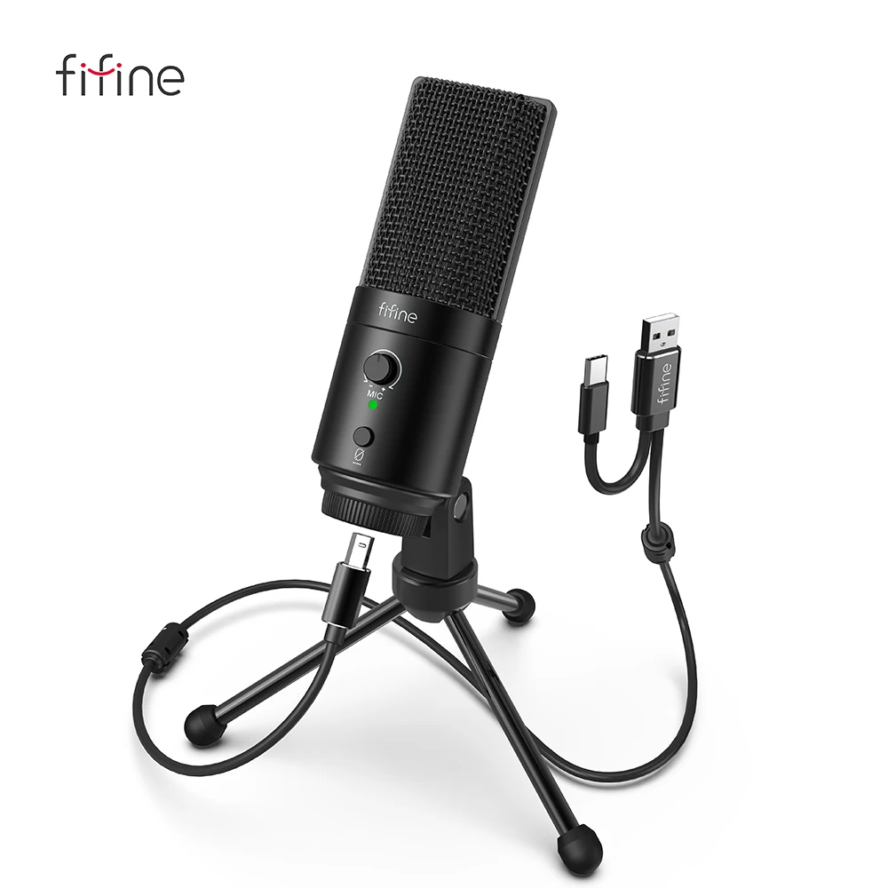 FIFINE 192KHz/24bit USB i type-c mikrofon z przyciskiem wyciszania wzmocnienie sterowania skraplacz PC MIC dla kardioidalny Studio Recording-K683A