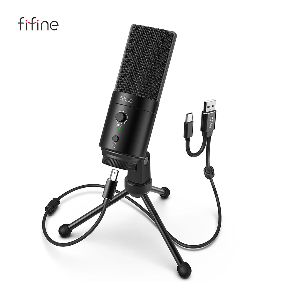 Fifine-usb type-cコンデンサーマイク,192khz/24ビット,ミュートボタン