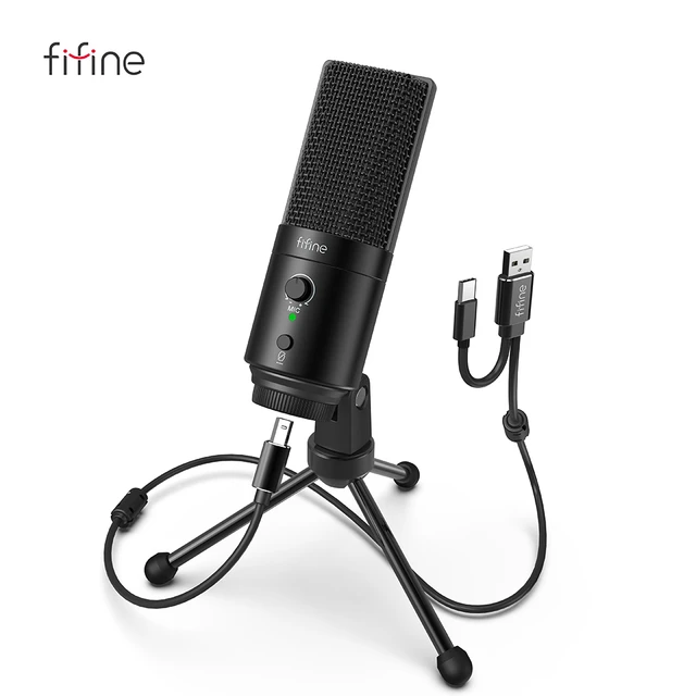 Fifine-usb type-cコンデンサーマイク,192khz/24ビット,ミュートボタン,ゲインコントロール,pcマイク,カーディオイドスタジオ用,Recording-K683A  - AliExpress