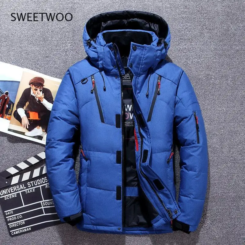 Men's winter sports parka coat thick warm white duck down jacket snow windbreaker jacket