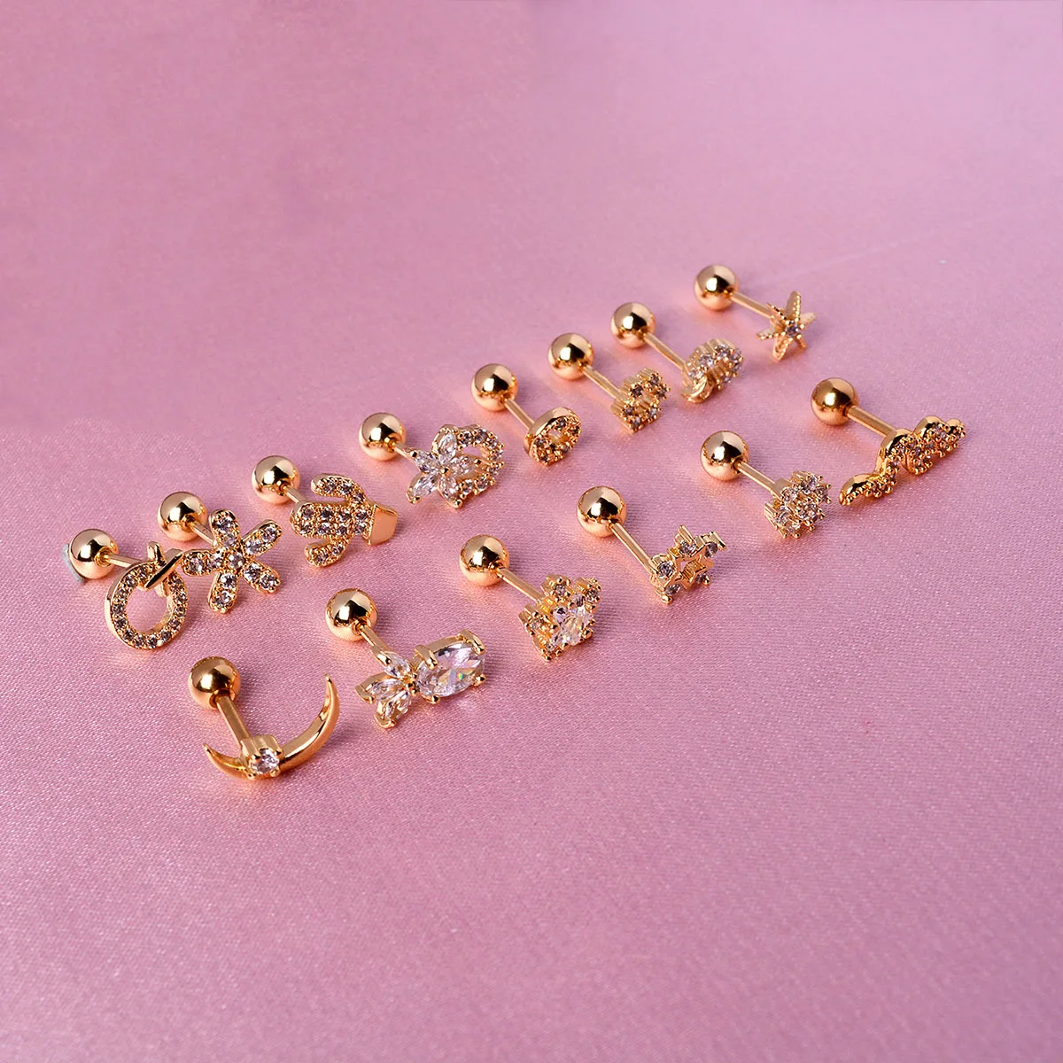 1 piece Small Bar Stud Earrings Mix Style Helix Screw Ball Ear Cartilage Piercing Studs Women Girl Cute Crystal CZ Body Jewelry