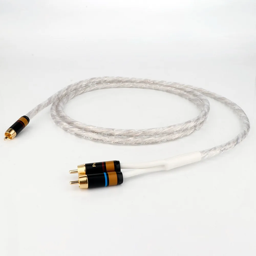 

High Purity Preffair 99.998% Silver-Plated HiFi Cable Audio RCA Cable Audio Cable RCA to 2 RCA Plug