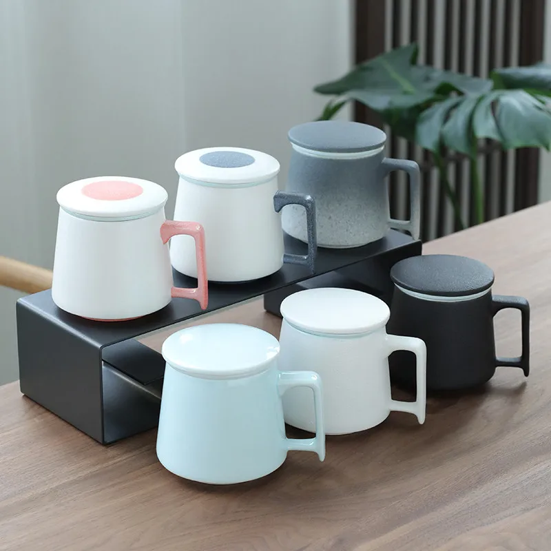 Ceramic Strainer Tea Mug with Lid and Filter Creative Porcelain Teacup Office Water Separation Cup Simple Home Drinkware Gift