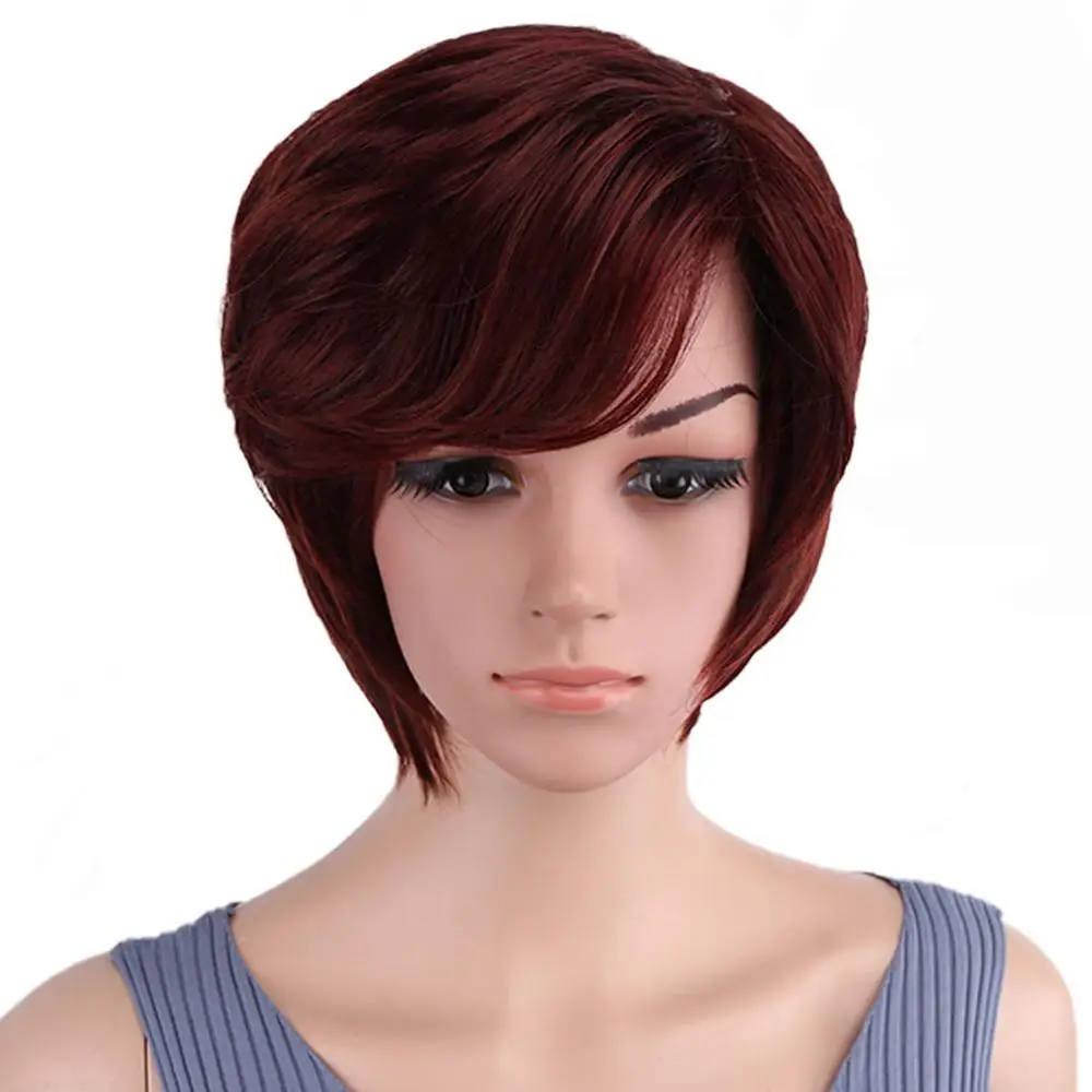 Short Wig Side Bang Bob Red Synthetic Wigs black Soft Layered Hair Wig Short Pixie Cut Wigs for Women Natural Wigs Cosplay