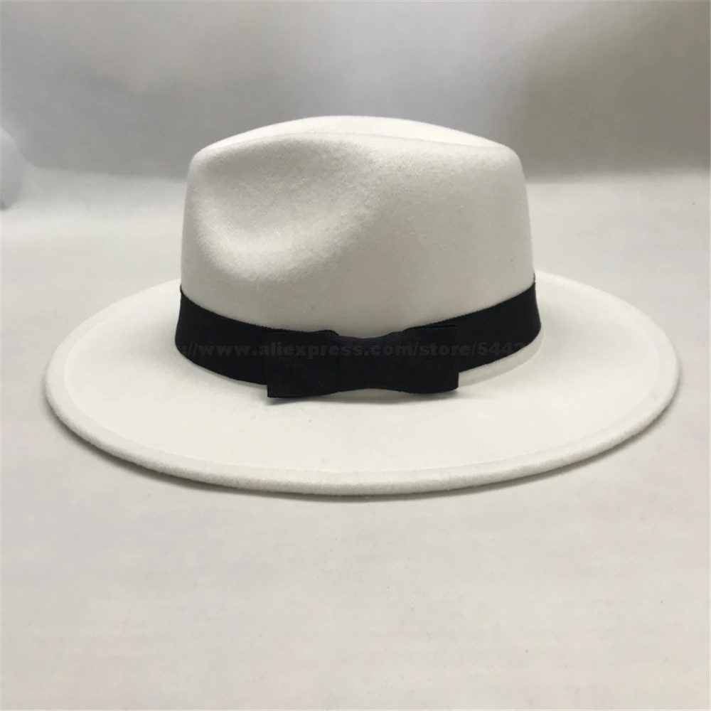 MJ Michael Jackson Billie Jean Hat Dangerous Classic Fedora White Woolen Hats Cap Party Costume Prop #03FZGSD0201