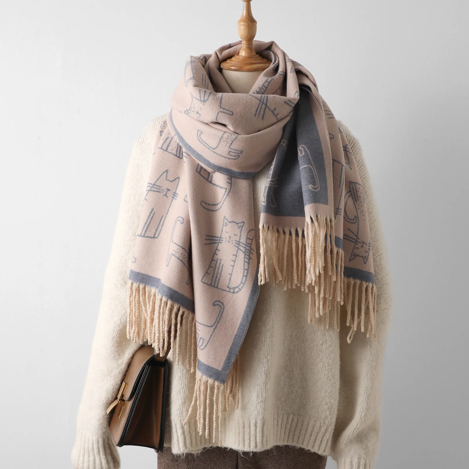 

New Thick Tassel Scarf Female Print Imitation Cashmere Explosion Style Shawl Sunscreen Autumn and Winter Windproof Scarf