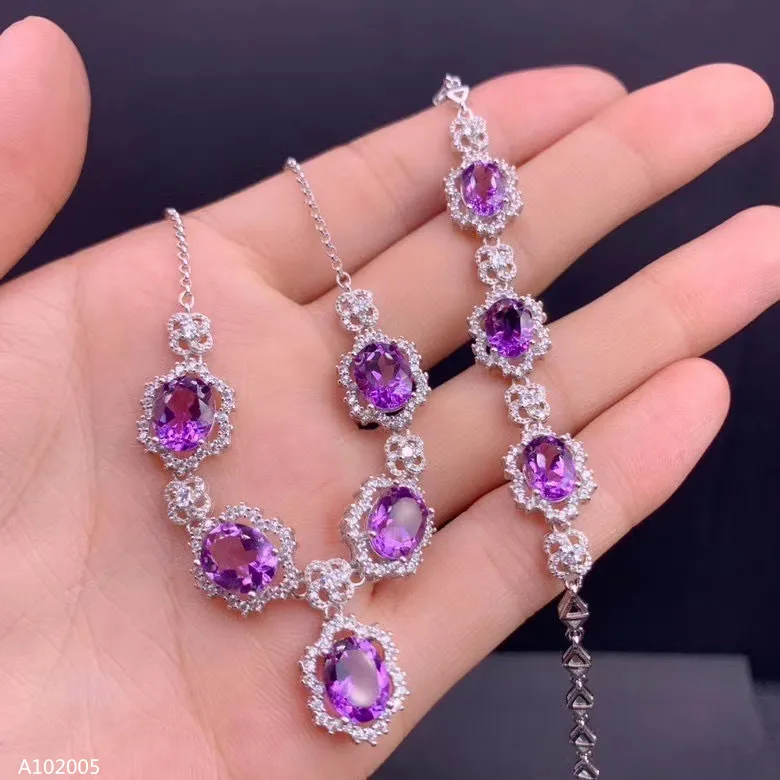 KJJEAXCMY exquisite jewelry  925 sterling silver inlaid natural top grade amethyst gemstone female bracelet necklace set support