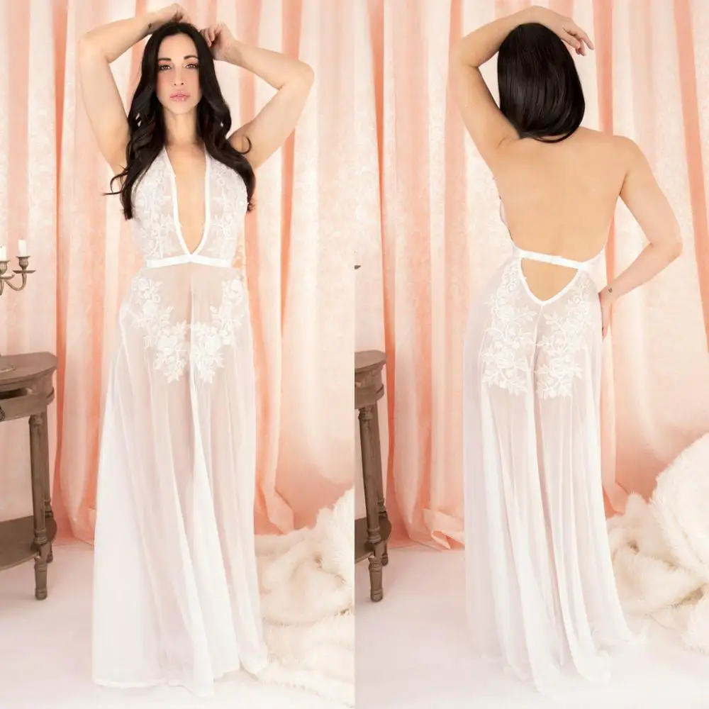 2021 Sexy Lingerie Bridal Nightgowns Dress Lace Sleeveless Backless Floor Length Pajamas Nightdress Wedding Robe Sleepwear Bathr