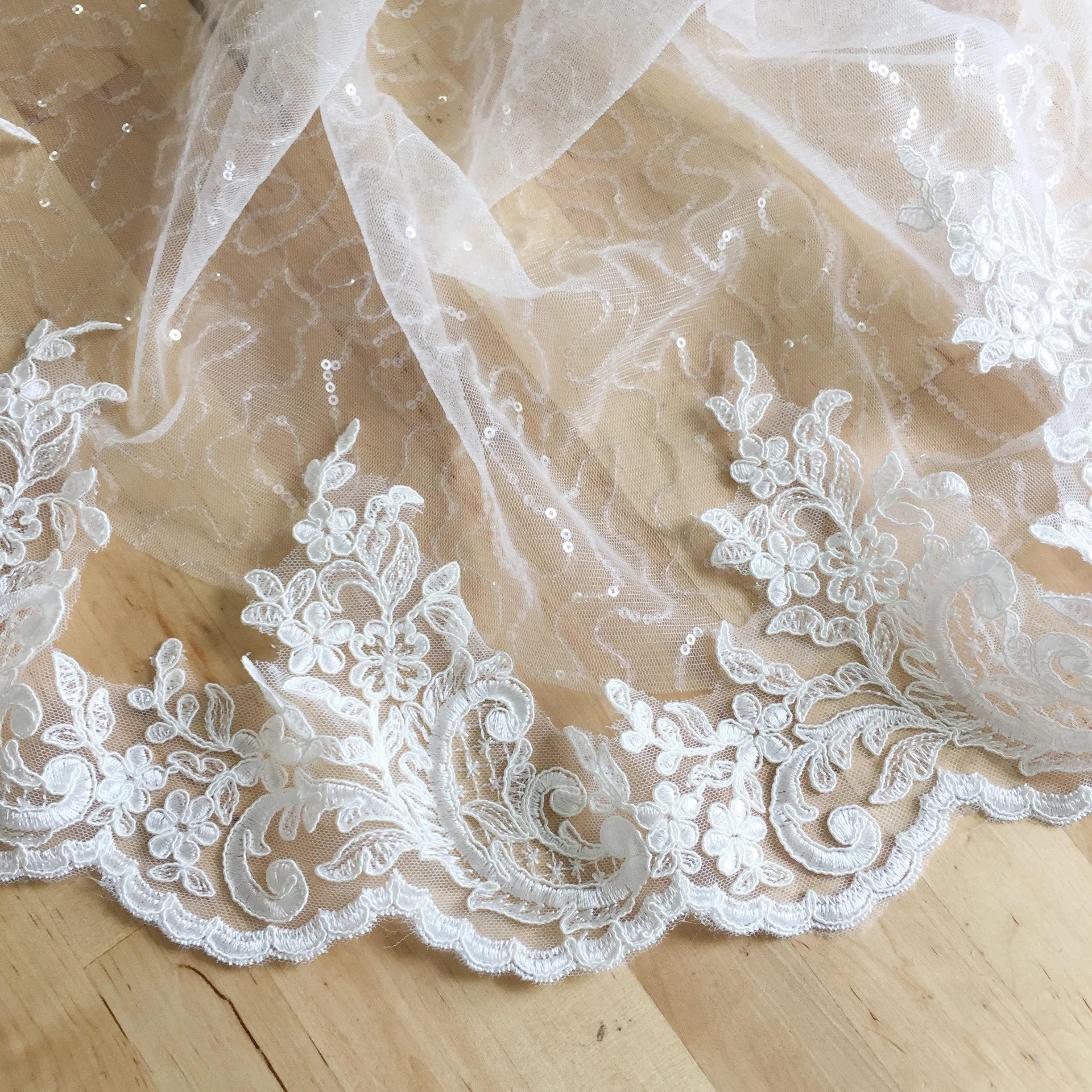 

scallop lace trim embroidery lace with cord boarder bridal dress lace trim DIY lace Veil Trim 10 Yards