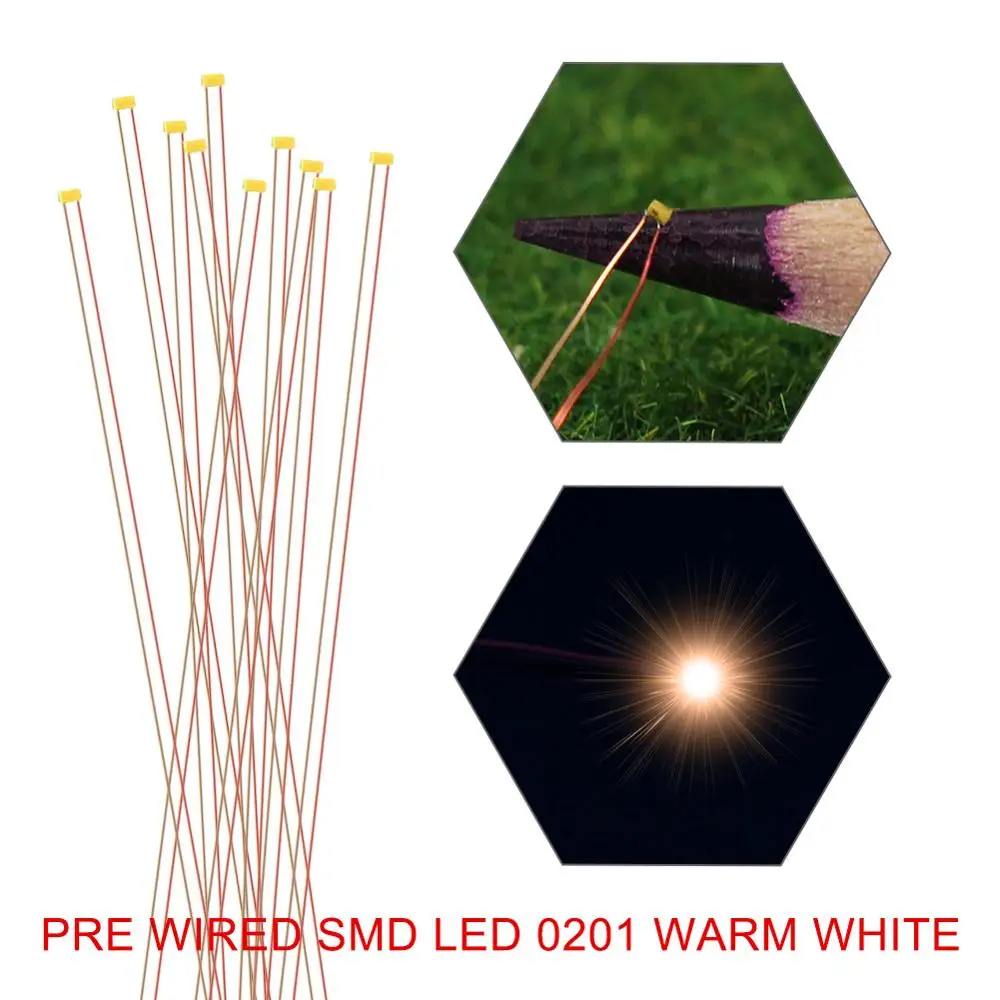 10pcs/20pcs Pre-wired SMD LED 0201 Warm White Pre-soldered micro Copper Wire LED leads Model Train HO N OO Scale C0201WM