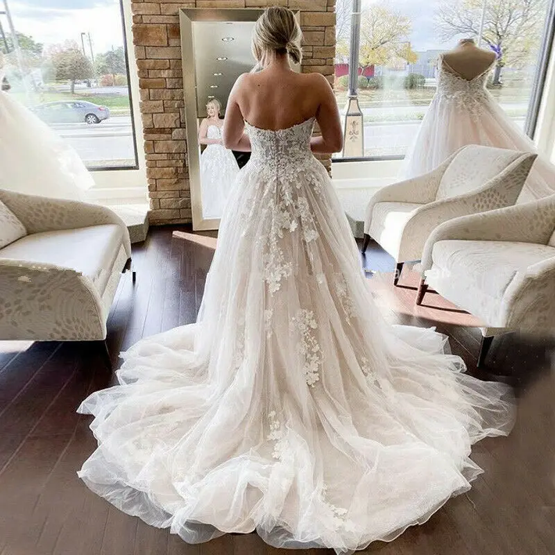 Vestidos de novia con escote en forma de A, apliques de tul de princesa, vestido de novia largo, corsé de talla personalizada, vestidos de novia de talla grande