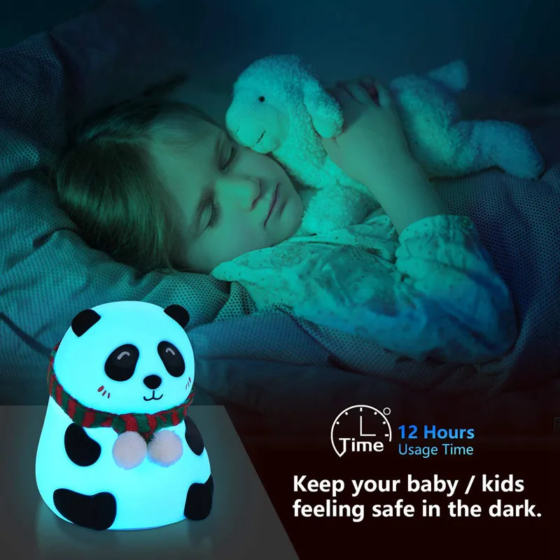 USB Rechargeable 7 Color Changing Panda Night Light Tap Control Nursery Lamp Soft Silicone For Kids Toddlers Bedroom Bedside