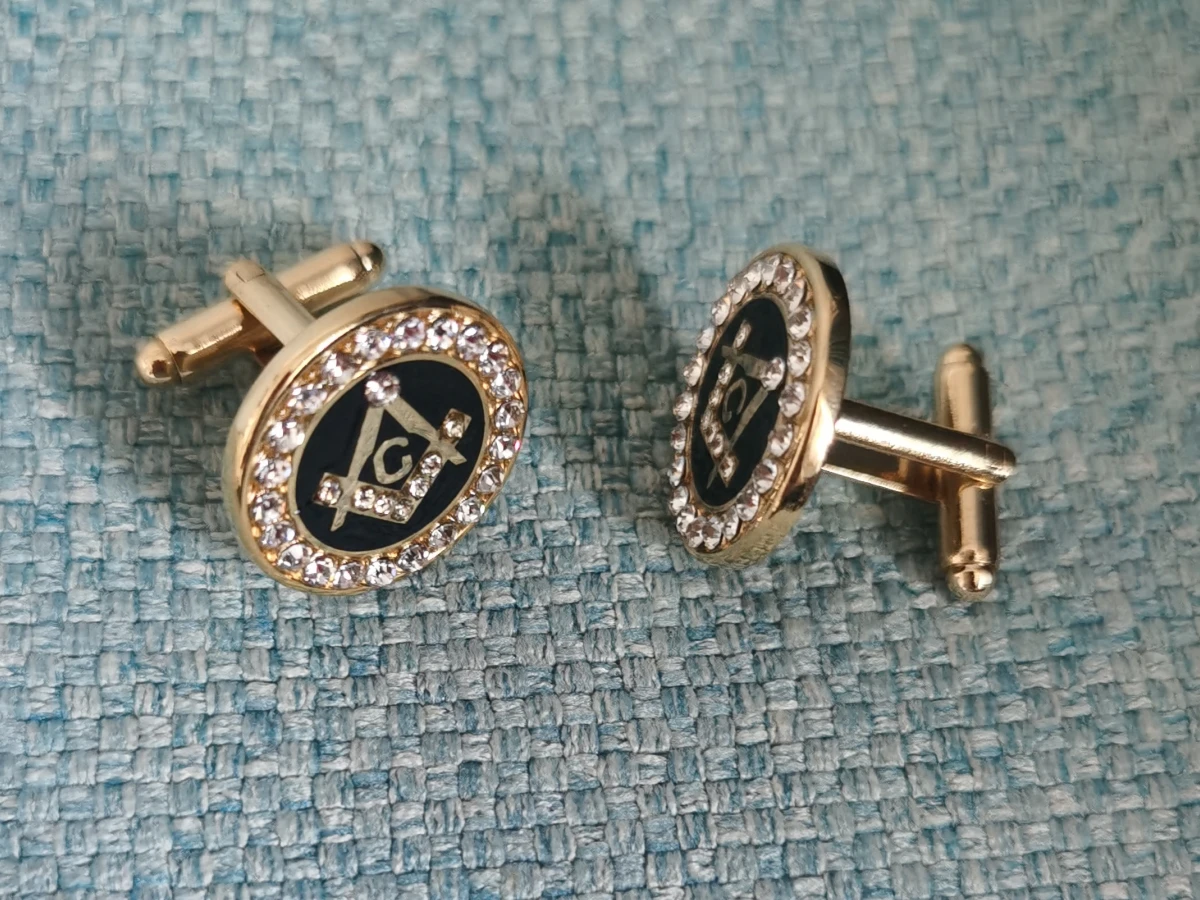 Customized Rhinestone men cuff links masonic cuff buttons sleeve designer for masonry square and compass with G