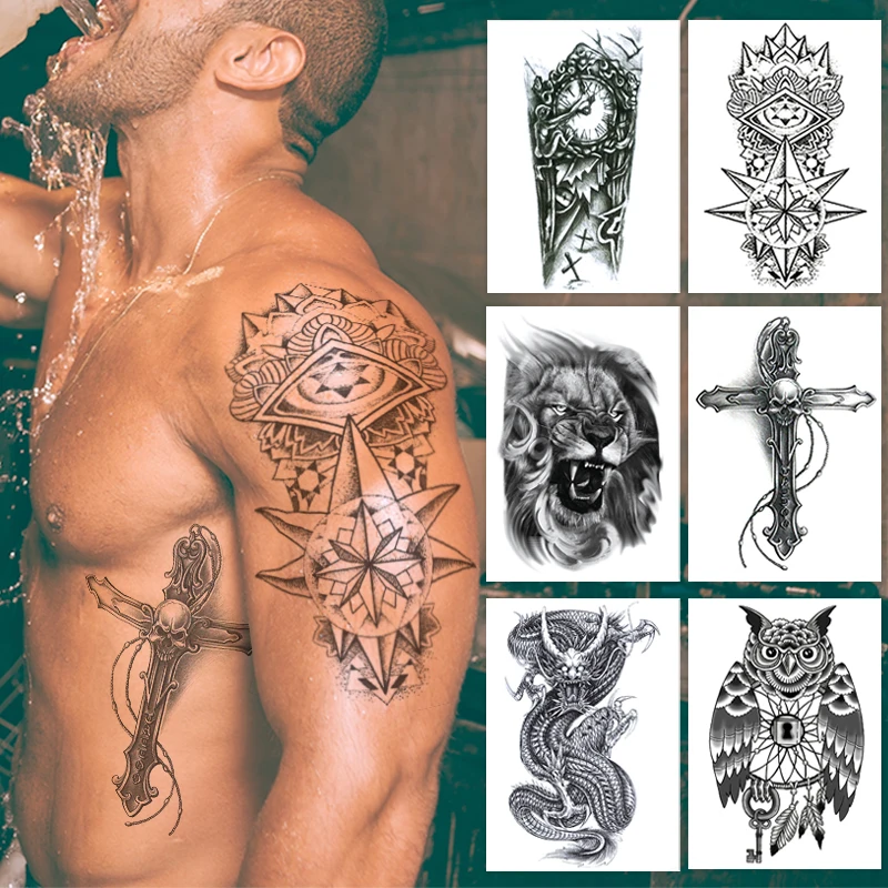 Autocollant de Tatouage Temportu Étanche pour Homme et Femme, Faux Henné, Tigre, Loup, Tête de Mort, Tête de Mort