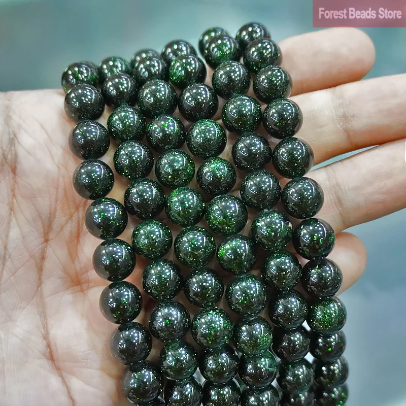 Natural Stone Dark Green SandStone Loose Round Beads 15\