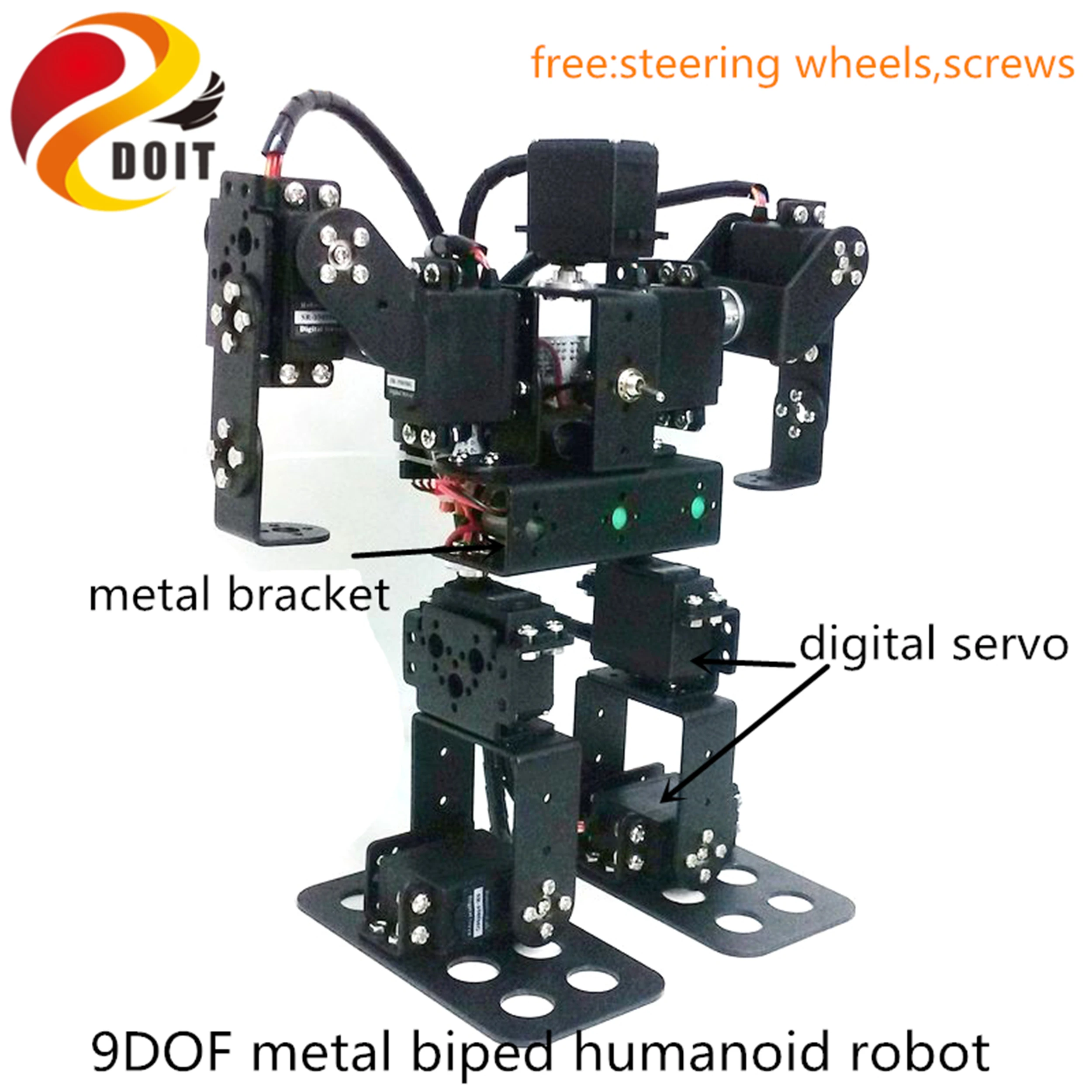 

Full Metal Biped Walking Humanoid Robot 9 Degrees Of Freedom Robotic High Torque Digital Servo Education Toy Free Steering Wheel