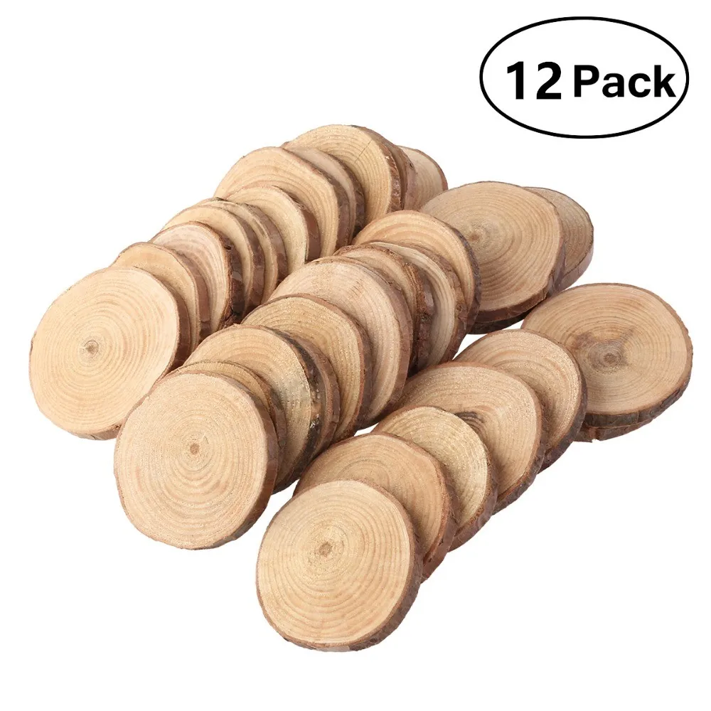 12pcs 4-5cm Assorted Size Natural Color Wood Slices Round Log Discs for Arts & Crafts Home Hanging Decorations Event Ornamet