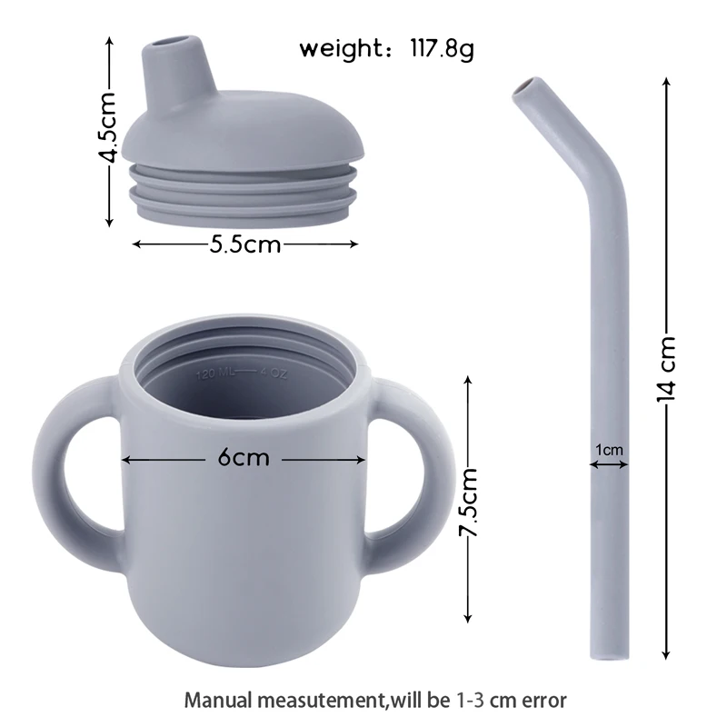 Customized Silicone Feeding Liquid Feed Straw Cup Foldable Children\'s Drinking Cup Double Leakproof Water Bottle Baby Stuff