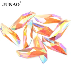 JUNAO 10pcs 15x47mm Yellow AB large Rhinestones Applique Flatback Fancy Crystal Stones Glue on Strass for Garment Accessories