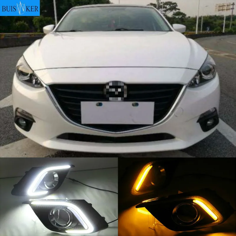 

1Pair DRL For Mazda 3 Axela 2014 2015 2016 Daytime Running Lights fog lamp cover headlight 12V Daylight with Yellow