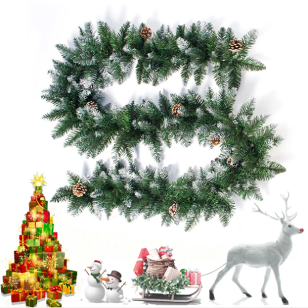 

2.7M Christmas Tree Rattan Green Artificial Hanging Wreath Ornaments with Pine Cone Festive DIY Decorative