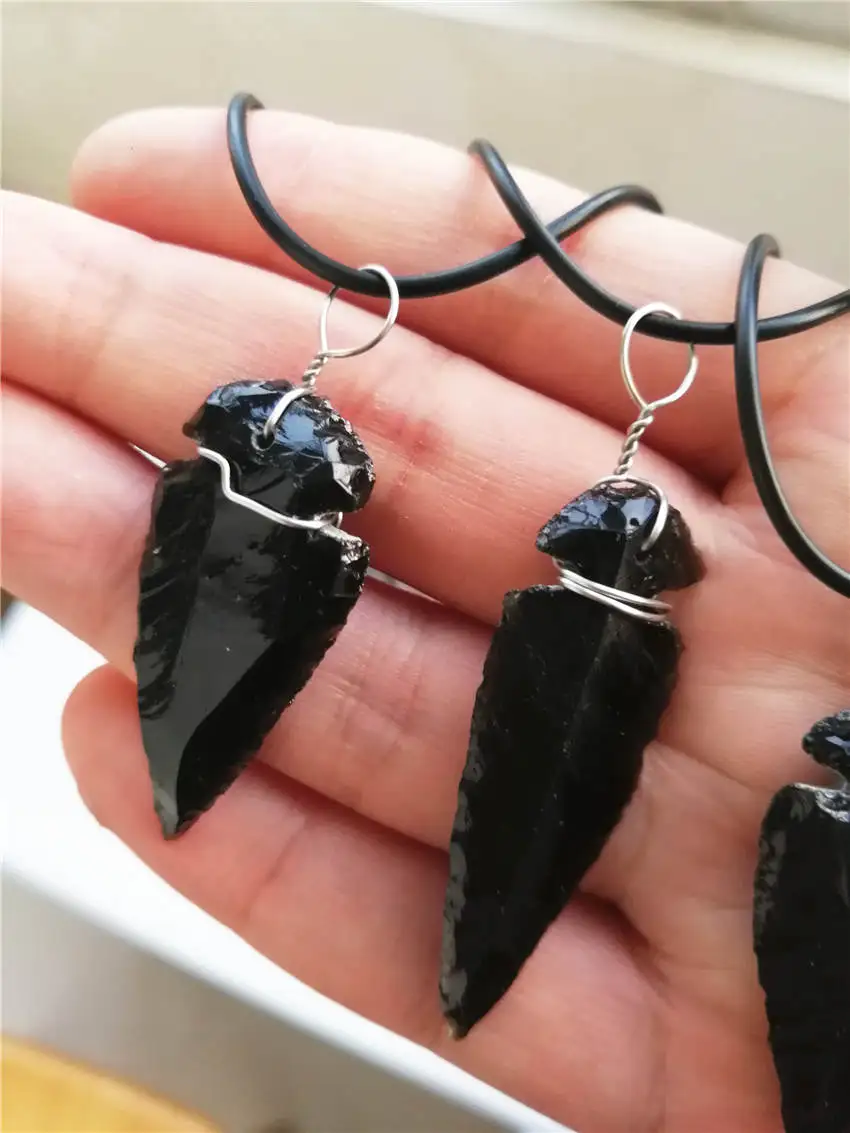 Arrow Necklace Natural obsidian crystal pendant transfer talisman pendant female arrow necklace with pendant