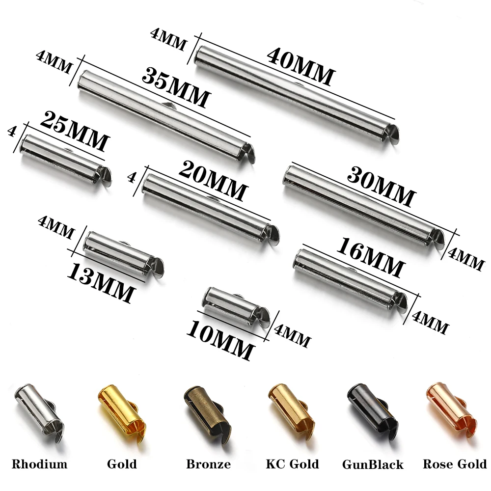 50pcs Metal Crimp End Caps Slider Clasp Buckles Tubes Findings for Jewelry Making Diy Bracelet Connectors Accessories Supplies