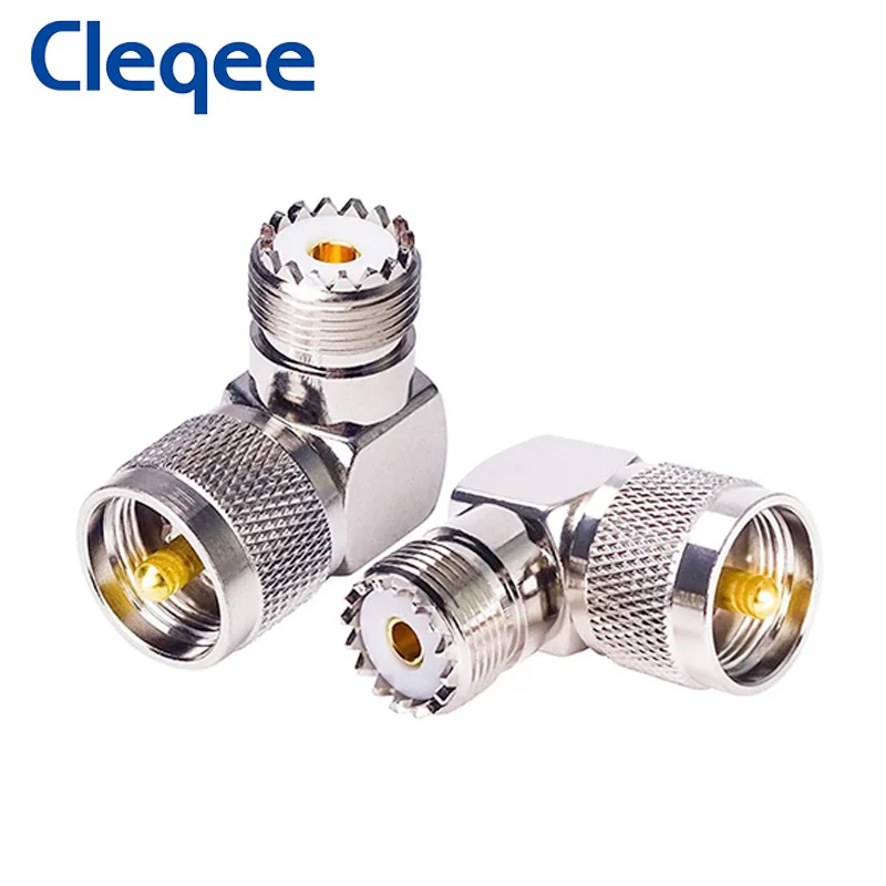 Cleqee-conector de cobre de ángulo recto UHF PL259, conector macho a conector hembra SO239, 1 Adaptador Coaxial RF