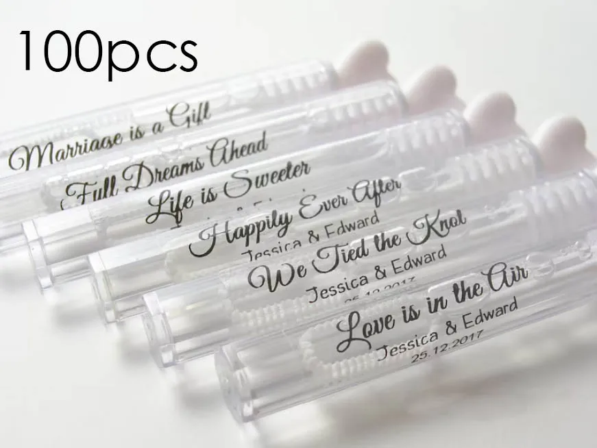 Etiquetas de tubo de burbujas personalizadas para boda, varita de burbujas transparente con nombre, texto, logotipo, Pegatinas transparentes,