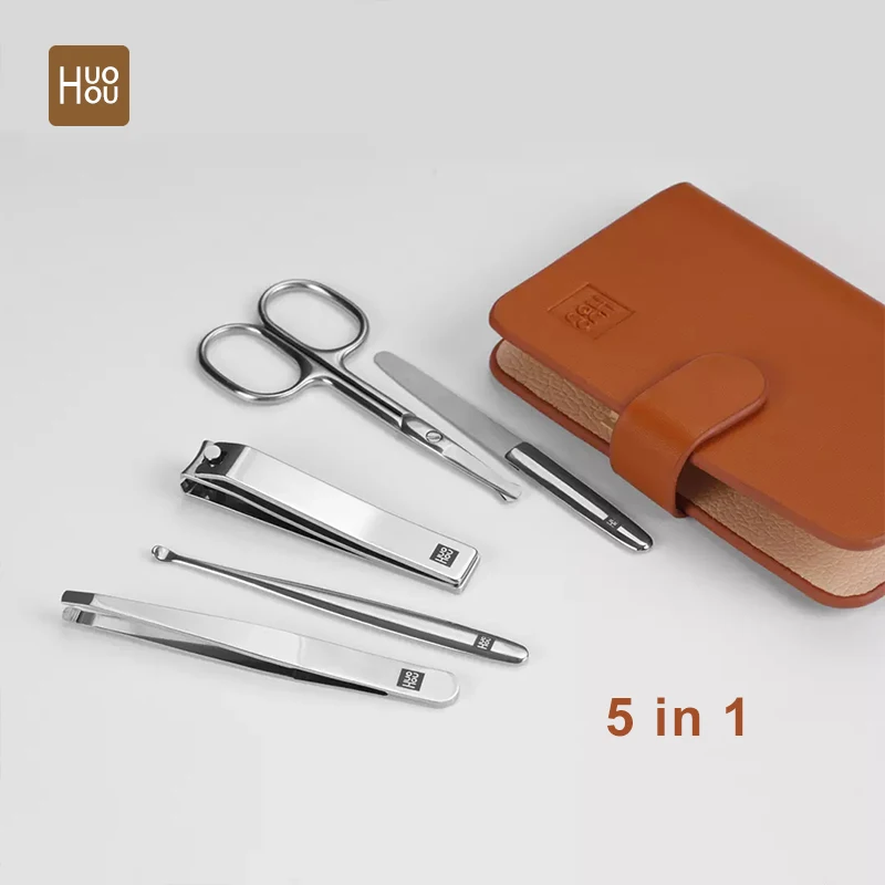 Huohou Nail Clippers Set Nose Hair Trimmer scissors Ear Picks Stainless Steel Nail Cutter Tool Set Portable Travel from Youpin