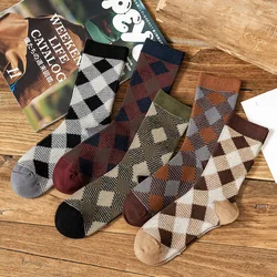 Chaussettes en coton peigné pour hommes, tube court, confortable, respirant, diamant, loisirs, sports, mode de Noël, automne, hiver, printemps, nouvel an